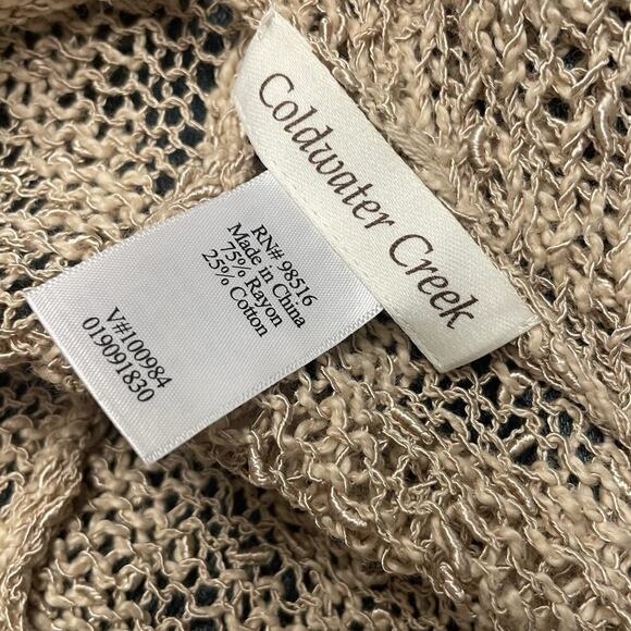 Coldwater Creek Crochet Knit Wrap One Size Neutral Minimalist Woven Fringe - Picture 5 of 5